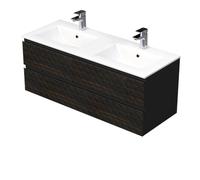 Cube Way 120x47,5x46 cm meuble de salle de bain suspendu 2 tiroirs avec double vasque en céramique, marron mat (CUBE3D1202ZHMOD)