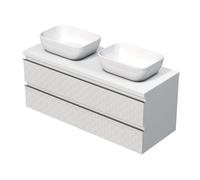 Cube Way 120x47,5x46 cm meuble de salle de bain suspendu 2 tiroirs avec plaque + double vasque, blanc mat (CUBE3D461202ZBKD)