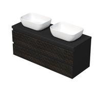 Cube Way 120x47,5x46 cm meuble de salle de bain suspendu 2 tiroirs avec plaque + double vasque, marron mat (CUBE3D461202ZHKD)