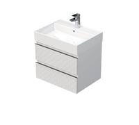 Cube Way 60x47,5x46 cm meuble de salle de bain suspendu 2 tiroirs avec lavabo en céramique, blanc mat (CUBE3D46602ZBVER)