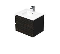 Cube Way 60x47,5x46 cm meuble de salle de bain suspendu 2 tiroirs avec lavabo en céramique, marron mat (CUBE3D602ZHMOD)