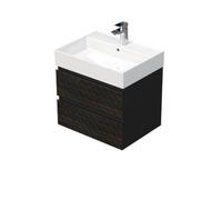 Cube Way 60x47,5x46 cm meuble de salle de bain suspendu 2 tiroirs avec lavabo en céramique, marron mat (CUBE3D46602ZHSAT)
