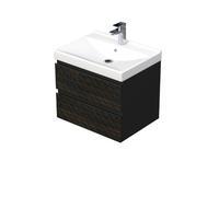 Cube Way 60x47,5x46 cm meuble de salle de bain suspendu 2 tiroirs avec lavabo en céramique, marron mat (CUBE3D46602ZHVER)