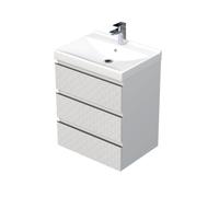Cube Way 60x71x46 cm meuble de salle de bain suspendu 3 tiroirs avec lavabo en céramique, blanc mat (CUBE3D46603ZBVER)