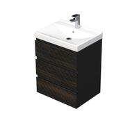 Cube Way 60x71x46 cm meuble de salle de bain suspendu 3 tiroirs avec lavabo en céramique, marron mat (CUBE3D46603ZHVER)