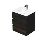 Cube Way 60x71x46 cm meuble de salle de bain suspendu 3 tiroirs avec lavabo en céramique, marron mat (CUBE3D603ZHMOD)