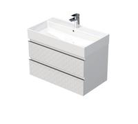 Cube Way 80x47,5x46 cm meuble de salle de bain suspendu 2 tiroirs avec lavabo en céramique, blanc mat (CUBE3D46802ZBSAT)