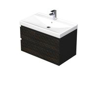 Cube Way 80x47,5x46 cm meuble de salle de bain suspendu 2 tiroirs avec lavabo en céramique, marron mat (CUBE3D46802ZHVER)