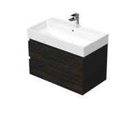 Cube Way 80x47,5x46 cm meuble de salle de bain suspendu 2 tiroirs avec lavabo en céramique, marron mat (CUBE3D46802ZHSAT)