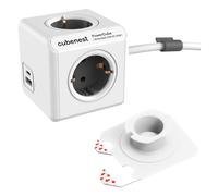 Cubenest Power Cube Extended Cube de prise USB PD 20 W avec ports USB-A et USB-C, câble de 1,5 m, Schuko type F, multiprises, fonction de charge rapide pour DE/at/NL/SWE/FI/ESP/PT/HR/SI/HU, gris