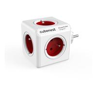 CubeNest PowerCube Multiprise Originale, Prise Cube 5 Prises au Design Compact, Design Point Rouge, sécurité Enfant, ABS Robuste, Polyvalent pour Le Bureau et la Maison, 16 A/250 V, Rouge