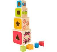 Small Foot Cube à empiler en Bois, avec des Motifs d'animaux colorés et Un Jeu d'encastrement intégré, pour Les Enfants à partir de 12 Mois, 10627