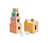 hauck Cubes Empilables Bebe Stack N Raise - Jeux à Empiler en Bois (Certifiée FSC®) dès 1 An, Jouet Motricité, Stimule la Reconnaissance des Formes et la Concentration