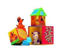 Cubes Cubanimaux - DJECO - 14 formes en bois à empiler avec petits animaux - Pour enfants dès 12 mois