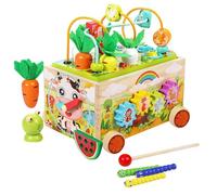 Cubes D'activité En Bois - Boîte D'activités Pour , Centre D'activités En Bois | Centre D'activités Multifonctionnel Avec Chariot Pour Grenouilles Peint à La Main, Jouet D'apprentissage