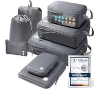 Cubes de compression de voyage : lot de 8 organiseurs de compression résistants à l'eau, accessoires de voyage pour bagages à main, valises et sacs à dos, gris