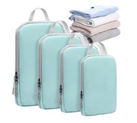Cubes D'emballage De Compression De Voyage - Cubes De Compression De Bagages | Lot De 4 Organisateurs De Voyage, Sacs Réutilisables Pour Mauvaises Imperméables Pour Valises Et Voyage, Bleu clair