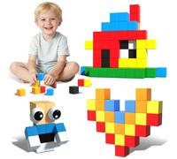 Cubes Magnétiques 56 Pcs 2,54cm Grand Format - Jeu de Construction Magnétique XL pour Enfant 3 Ans+ - Jouet d'Éveil STEM Montessori, Sécurité Anti-Étouffement, Aimants Puissants - Cadeau Éducatif