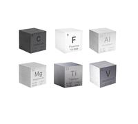 Cubes métalliques Cubes élémentaires 0,39"/10mm 6pcs Set pour Recherche de Densité Gravité Spécifique Collectible Chaleur Spécifique Expérience Collection Tableau périodique-C F Mg Al Ti V