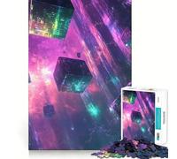 Cubes néon dans l'espace Puzzle de 1000 pièces pour Adolescents Jeu de réflexion Anti-Stress Qualité supérieure Cadeau Exceptionnel (38x26cm)