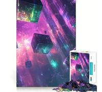 Cubes néon dans l'espace Puzzle de 1000 pièces pour Adultes et Adolescents Jeu de logique Clair Découpe Parfaite pour Les vœux du Père Noël (38x52cm)