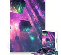 Cubes néon dans l'espace Puzzle pour Adolescents de 1000 pièces Jeu d'entraînement cérébral Atelier d'art apaisant et Amusant Objet de Collection (50x75cm)