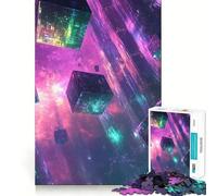 Cubes néon dans l'espace Puzzle pour Adolescents de 1000 pièces Jeu d'entraînement cérébral Atelier d'art apaisant et Amusant Objet de Collection (50x75cm)