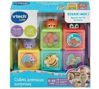 VTech - Cubes Animaux Surprises - Jouet à Empiler Bébé - 5 Cubes Empilables, Cache-Cache Animaux - Jeu de Motricité Fine et d'Éveil - Cadeau Bébé Dès 6 Mois - Contenu en Français