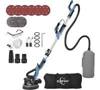 CUBEWAY Ponceuse pour cloison sèche 750 W avec aspirateur, LED, 215 mm | 7 vitesses, tête pivotante à 360°, manche télescopique jusqu'à 186 cm, avec 6 disques abrasifs, 4 disques de saleté et kit
