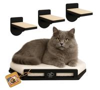 CUBHUG Étagères murales pour chat - Confortable et solide - Étagères murales pour grands chats - Ensemble de 3 marches + lit d'angle - Bois naturel - Meuble pour chat d'intérieur (noir)