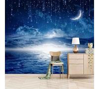 Cubic Blue Sky Stars Moon Papier Peint 3D Installation Facile Intissé Tapisserie Bureau Salon Canapé Chambre Décoration Murale-250cm×170cm
