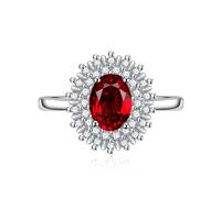 Cubic Zirconia Bridal Halo Anneaux OVAL CUT CZ Engagement Mariage Band pour femmes 925 argent sterling créé Ruby Red Gemstone Emerald Topaz Pink Promise Promise Open Adjustable Ring (rose)