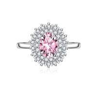 Cubic Zirconia Bridal Halo Anneaux OVAL CUT CZ Engagement Mariage Band pour femmes 925 argent sterling créé Ruby Red Gemstone Emerald Topaz Pink Promise Promise Open Adjustable Ring (rose)