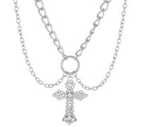 Cubic Zirconia Cross Necklace Layered Cross Choker Necklace Layering Silver Chain Cross Necklace Shiny Diamond Cross Pendant Necklace Y2K Necklack Jewelry for Women and Girls
