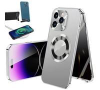 Cubiccredit Phone Case, Double-sided Magnetic Phone Case, HD Anti Peep Full-Cover Electroplated Glass Magnetic Double Sided Metal Bumper for IPhone 16 15 14 13 Pro Max (Blue Privacy,16promax)
