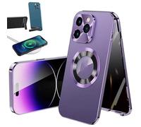 Cubiccredit Phone Case, Double-sided Magnetic Phone Case, HD Anti Peep Full-Cover Electroplated Glass Magnetic Double Sided Metal Bumper for IPhone 16 15 14 13 Pro Max (Purple Privacy,15promax)