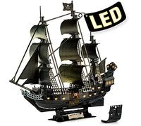CubicFun Puzzle 3D LED Modèle de Black Pearl, Grand Bateau Pirate Mobile | 293 Pièces Maquette de Bateau de la Queen Anne's Revenge, Puzzles 3D avec Lumières, Cadeau d'Anniversaire pour Adulte et Ados