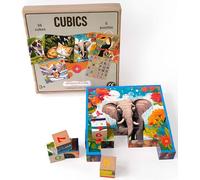 CUBICS - Puzzle Montessori 6-en-1 en bois naturel sans plastique - 36 cubes pour réaliser 5 puzzles éducatifs lettres, chiffres et animaux - Jouet enfant dès 3 ans - Idée cadeau Noël ou anniversaire