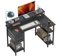 CubiCubi Bureau d'angle avec 2 Tiroirs, 3 Étagères et Long Support d’écran, 120 x 70 cm Bureau Gaming en L, Réversible, avec Étagère, pour Bureau à Domicile, Travail et Gaming, Noir