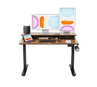 CubiCubi Bureau debout électrique réglable en hauteur avec double tiroir, étagère et plaque de connexion, cadre noir/surface marron rustique 120 x 60 cm
