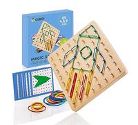 CUBIDI® Géoboard en Bois 8x8 avec 34 Cartes. Jouet Montessori Géoboard Cadeau pour Enfants 5+ Ans avec Bande de Caoutchouc pour Promouvoir la Pensée Spatiale, la Logique et la Motricité de l'enfant.