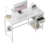 Cubiker Bureau pour ordinateur, 120 x 50 x 75 cm, avec 2 tiroirs sur le côté droit ou gauche, pour bureau, salon, structure en acier, design industriel, blanc