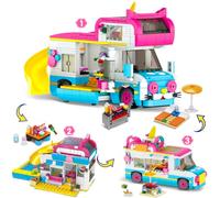 CUBIMANA 3-in-1 Ensemble de Construction de Voiture pour Chat, 494 pcs Blocs de Construction de Camping-Car, Jouets de Construction de Bus de Camion de crème glacée, Cadeaux pour Filles garçons