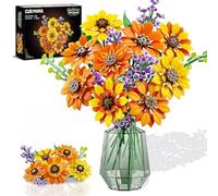 CUBIMANA Bouquet de tournesols avec éclairage - 17 Fleurs botaniques Plantes artificielles Blocs de Construction décoration d'intérieur Cadeaux Surprises pour Adultes Femmes et Filles (1011 pièces)