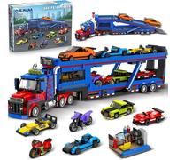 Cubimana Ensemble de construction camion urbain avec rampe ajustable 1050 pièces, 7 modèles de véhicules Cadeaux enfant 8+ ans