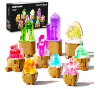 CUBIMANA Ensemble de Construction Mini minéraux 9 pcs avec lumière LED, 1170 pièces Cristaux Fleurs bonsaï 3,6 mm, déco Maison Bureau, Cadeau Noël Anniversaire pour Adultes et Enfants 12+
