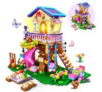 CUBIMANA - Jeu de Construction de cabane dans Les Arbres avec lumière LED - 618 pièces - Jeu de Construction de cabane dans Les Arbres avec Toboggan - Cadeau pour Filles et garçons à partir de 8 Ans