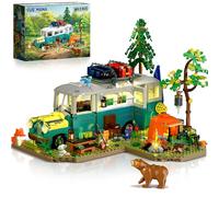 CUBIMANA Sets de Jeux de Construction de Bus Terre Sauvage avec lumière, Jouet de Camping avec Bus et Animaux Amovibles, décoration et présentoir créatifs, Cadeau pour Adultes et Adolescents 1392 pcs