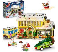CUBIMANA Village de Noël avec lumières - Maison de vacances enneigée avec sapin de Noël, voiture, bus, Père Noël, jouets de construction décoratifs pour adultes enfants garçons et filles (1993 pièces)