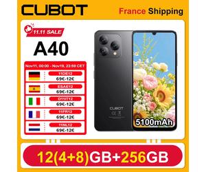 Cubot A40 Smartphone Android 15 12 GB(4 + 8 )+ 256 GB 6,88'' 120Hz 5100 mAh NFC/GPS Reconnaissance Faciale 4G Telephone Portable IPS noir